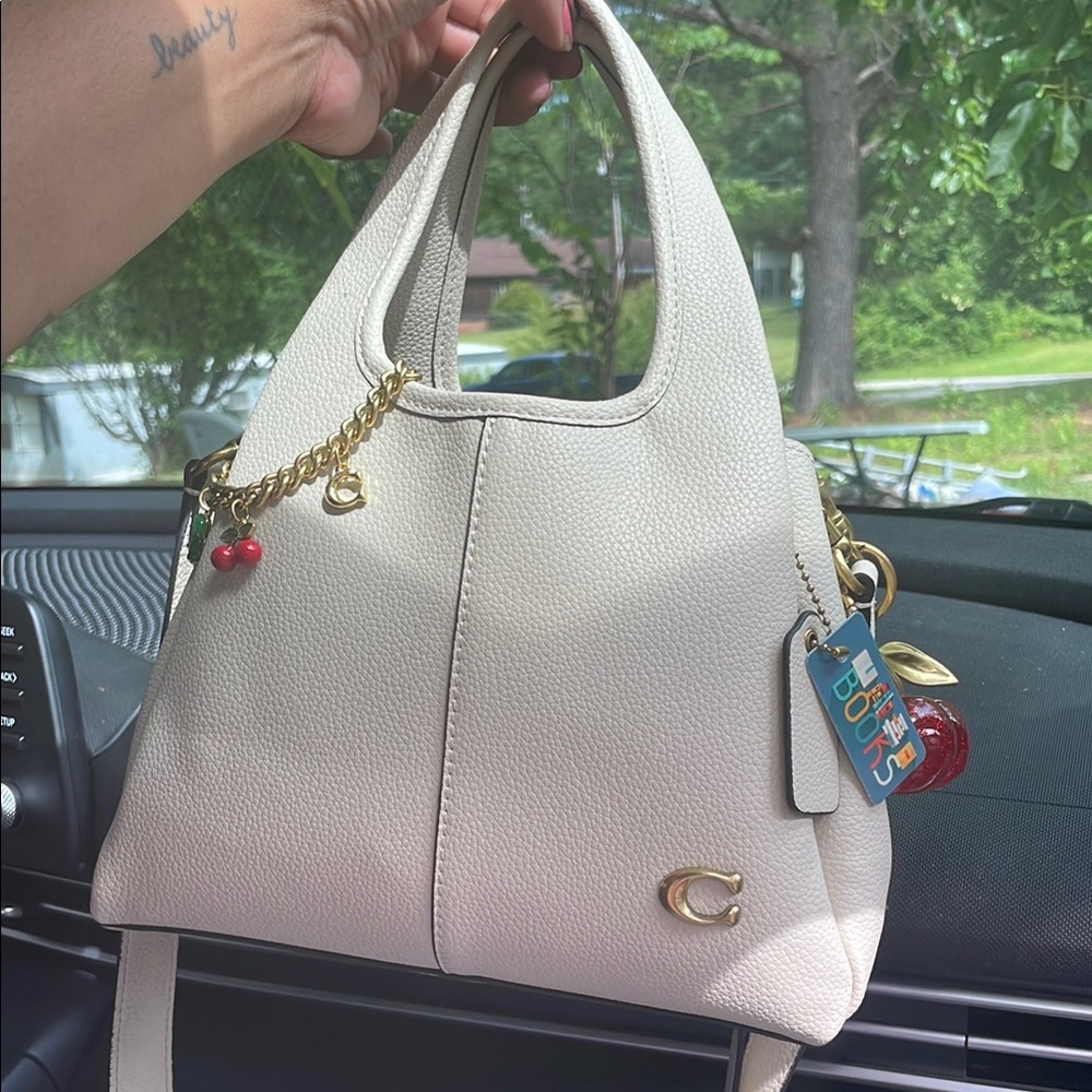 Coach Cream and Gold Shoulder Bag with Structured Design